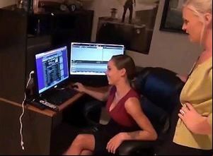 Mature and teenager womans doing footjob